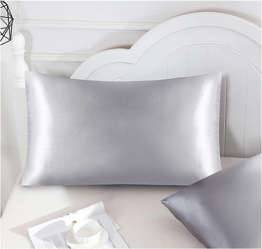 Funda de Almohada Satén Gris 35 x 55cm para modelo (Almohada Cervical Viscoelástica Cuello)
